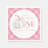 Pink Preppy Pumpkin 1st Birthday Paper Napkin 