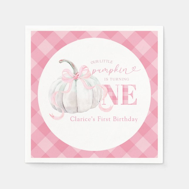 Pink Preppy Pumpkin 1st Birthday Paper Napkin  (Front)