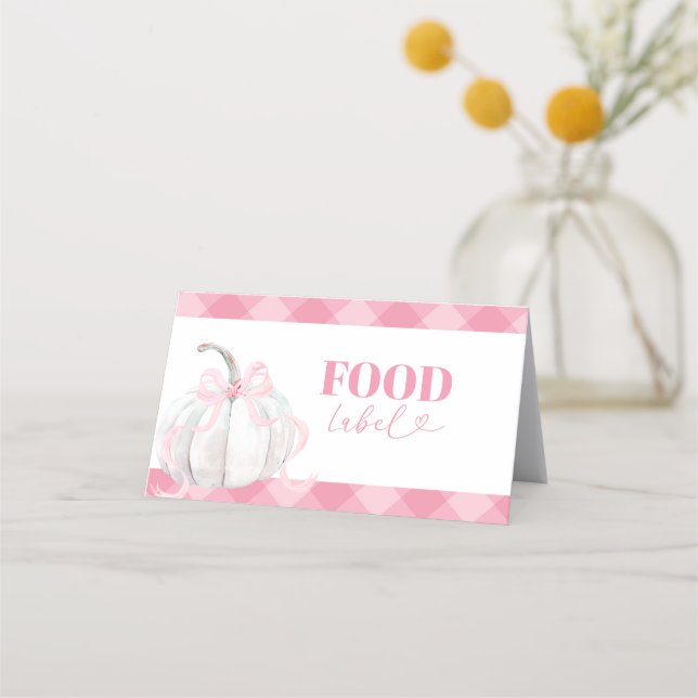 Pink Preppy Pumpkin Birthday Food Label Folded Appointment Card (Front)