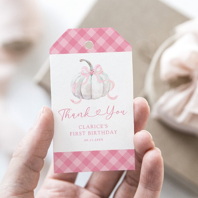Pink Preppy Pumpkin Birthday Thank You  Gift Tags (Creator Uploaded)