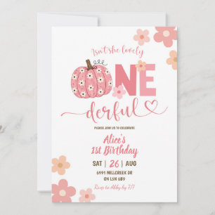 Pink Preppy Pumpkin Daisy Onederful 1st Birthday Invitation