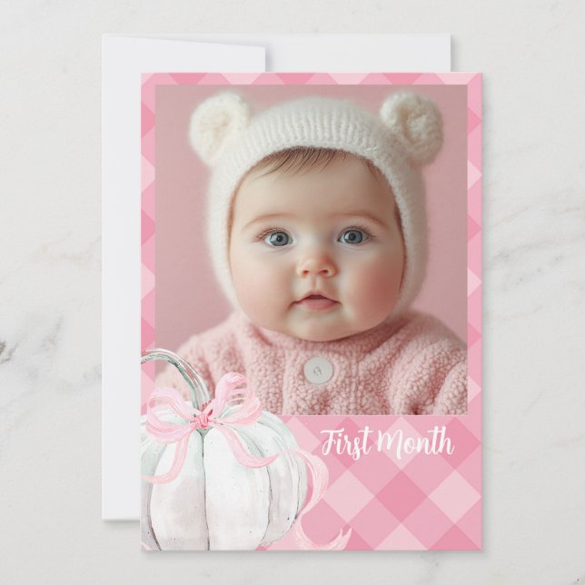 Pink Preppy Pumpkin First Birthday Photo Banner Invitation (Front)