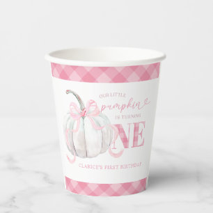 Pink Preppy Pumpkin Girl 1st Birthday Paper Cup