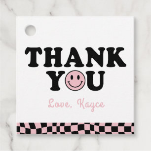 Pink Preppy Smile Girl 1st Birthday Thank You Favour Tags