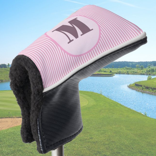 Pink preppy stripe personalised monogram ladies golf head cover (Creator Uploaded)