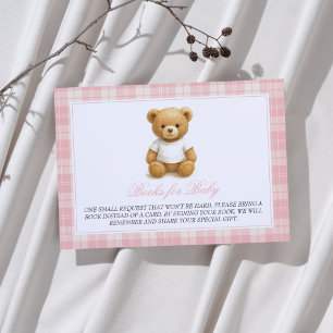 Pink Preppy Teddy Bear Baby Shower Books for Baby Enclosure Card