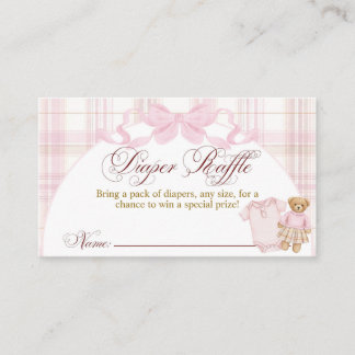 Pink Preppy Teddy Bear Girl Baby Shower diaper  Enclosure Card