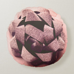 Pink present party bow round cushion