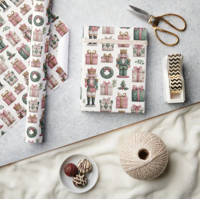 Pink Presents with Holiday Nutcracker Wrapping Paper (Crafts)