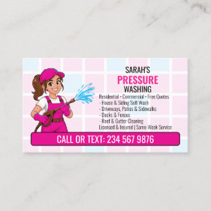 Pink Pressure Washing Girl QR Power Wash Business Card