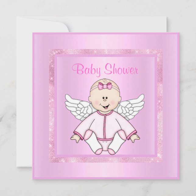 Pink pretty baby angel baby shower invitation (Front)