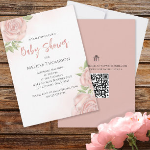 Pink Pretty Botanical Baby Girl Rose QR Code 