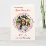 Pink Pretty Flowers Granddaughter Photo Birthday Card<br><div class="desc">This pretty card can be personalised with your granddaughter's name, and a favourite photo. Your chosen photograph will appear in a charming floral surround with a watercolor effect. The text at the top of the card is 'To a wonderful Granddaughter', with her name below the picture and 'on your birthday'...</div>