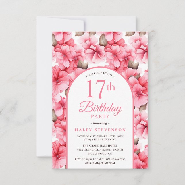 Pink Pretty Garden Floral Arch Chic 17th Birthday Invitation (Front)
