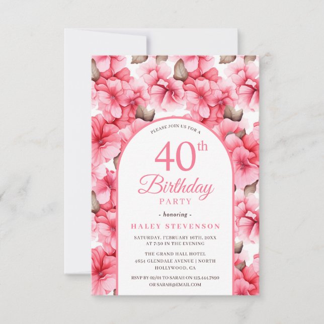Pink Pretty Garden Floral Arch Chic 40th Birthday Invitation (Front)
