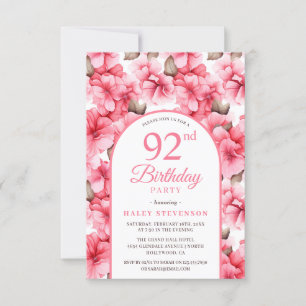 Pink Pretty Garden Floral Arch Chic 92nd Birthday Invitation