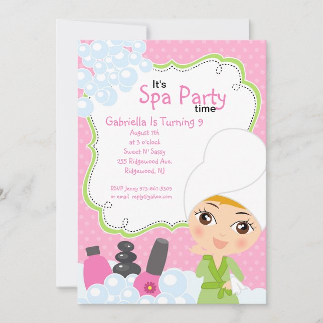 Pink Pretty Girl Spa Birthday Party Invitation (Front)