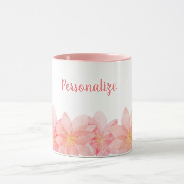 Pink Pretty & Girly Floral Personalised Coffee Mug (Center)