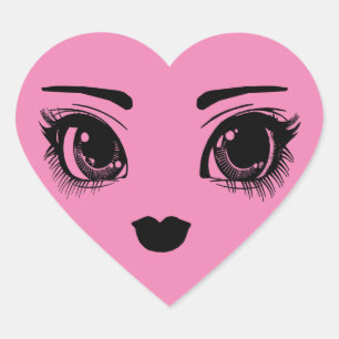 Pink Pretty Heart Face Art Heart Sticker
