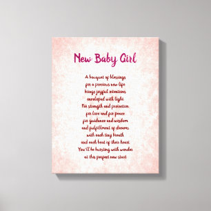 Pink pretty New Baby Girl Poem Canvas Print