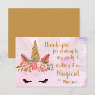  Pink Pretty Paste Floral Unicorn Birthday Thank You Card