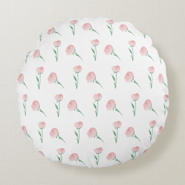 Pink Pretty Peonies Girls Room Dorm Closet  Round Cushion (Front)