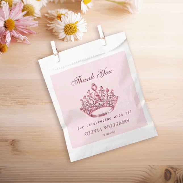 Pink Pretty Princess Crown Birthday Girl Favour Bags (Creator Uploaded)
