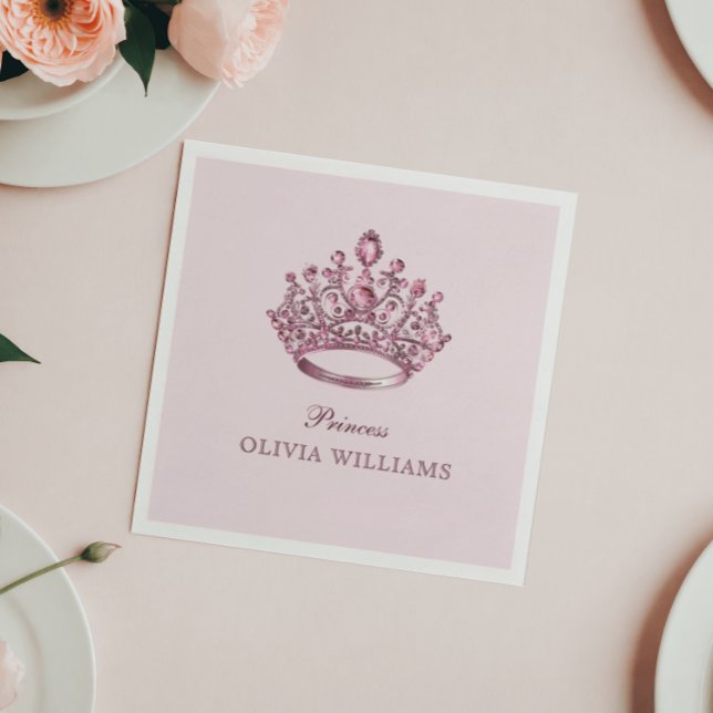 Pink Pretty Princess Crown Elegant Birthday Party Napkin (Creator Uploaded)