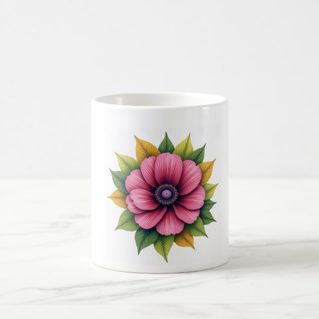 pink Pretty Watercolor vibrant Floral Custom  Coffee Mug (Center)