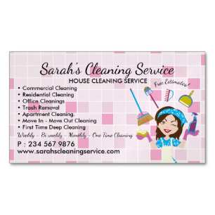 Pink Pretty Woman Cleaning & Maid Services Magnetic Business Card