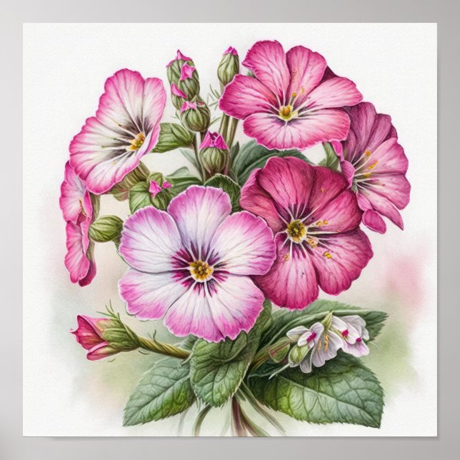 Pink Primrose Flowers Art Print Poster (Front)