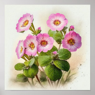 Pink Primrose Flowers Art Print Poster