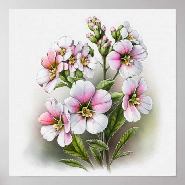 Pink Primrose Flowers Art Print Poster (Front)