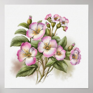 Pink Primrose Flowers Art Print Poster
