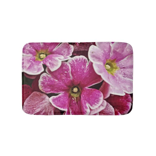 Pink Primrose Flowers Bath Mat Rug (Front)