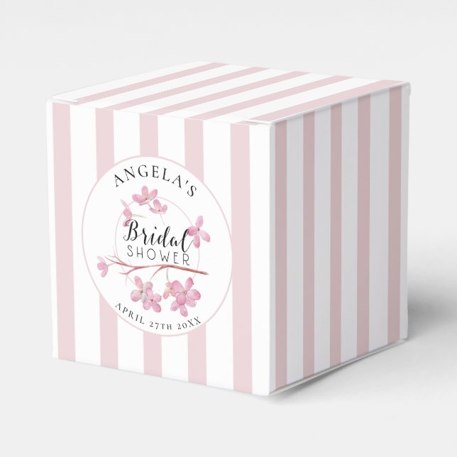 Pink Primrose Parisian Stripes Bridal Shower  Favour Box (Front Side)
