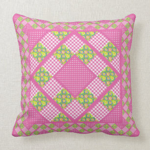 Pink, Primroses, Polkas and Gingham Cushion