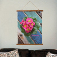 Pink Primroses Teal Aquw Turquoise Rustic Floral