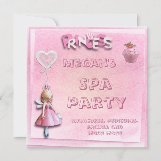 Pink Princess 10th Birthday Spa Party Invitation (Front)