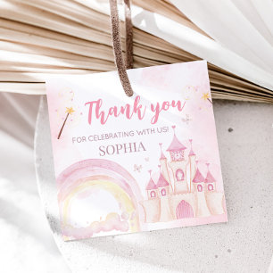 Pink Princess 4th Birthday Party Square Favour Tags