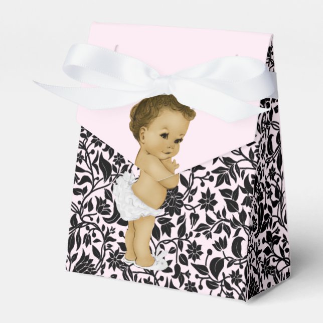 Pink Princess African American Baby Girl Shower Favour Box (Front Side)