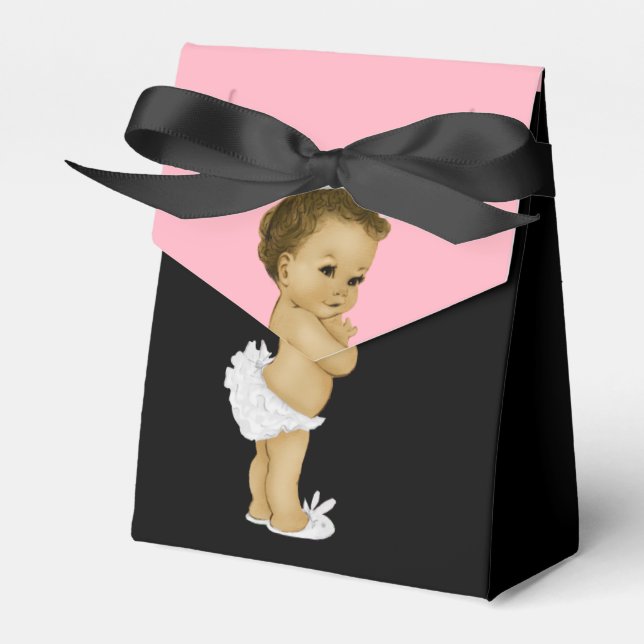 Pink Princess African American Baby Girl Shower Favour Box (Front Side)
