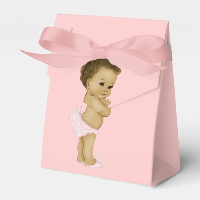 Pink Princess African American Baby Girl Shower Favour Box (Front Side)