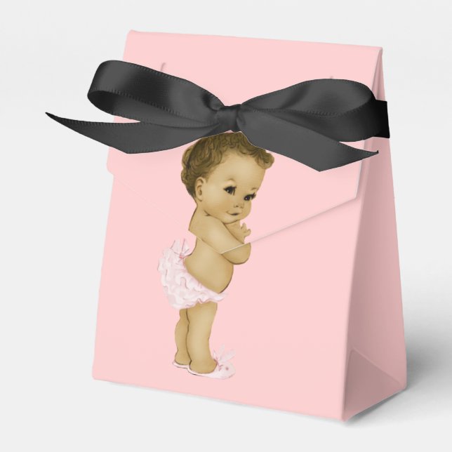 Pink Princess African American Baby Girl Shower Favour Box (Front Side)