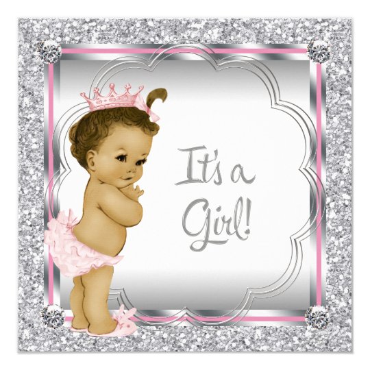 Pink Princess African American Baby Shower Card