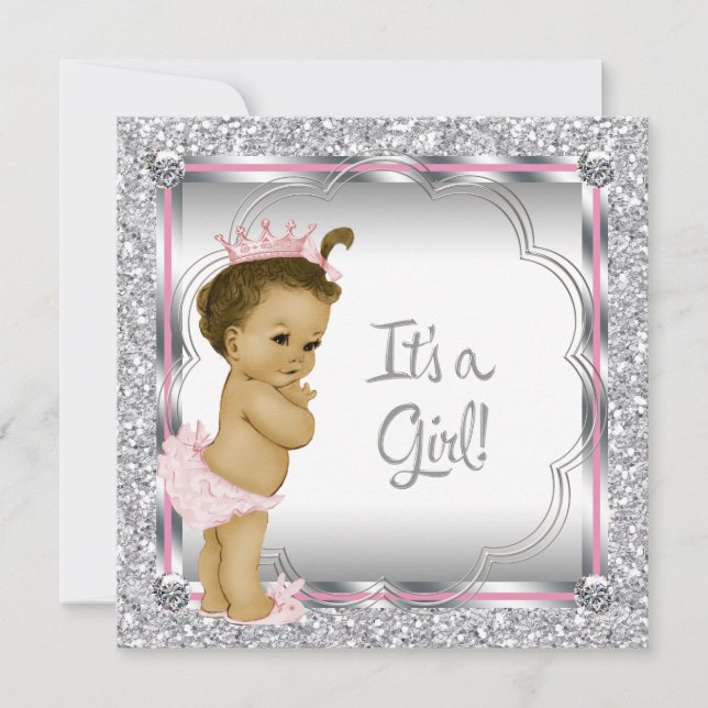 Pink Princess African American Baby Shower Invitation (Front)