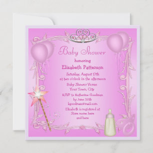 Pink Princess Baby Dummy & Bottle Baby Shower Invitation