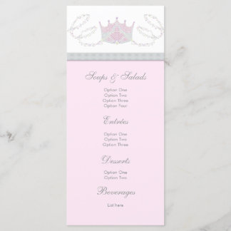 Pink Princess Baby Girl Shower Menu Rack Cards