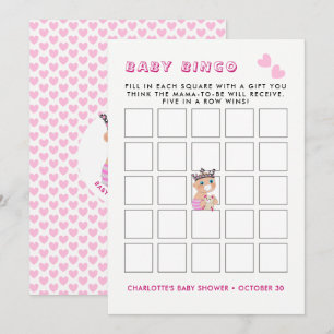 Pink Princess Baby Shower Baby Bingo Game Invitation
