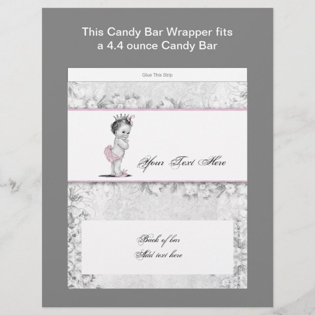 Pink Princess Baby Shower Candy Bar Wrapper (Front)